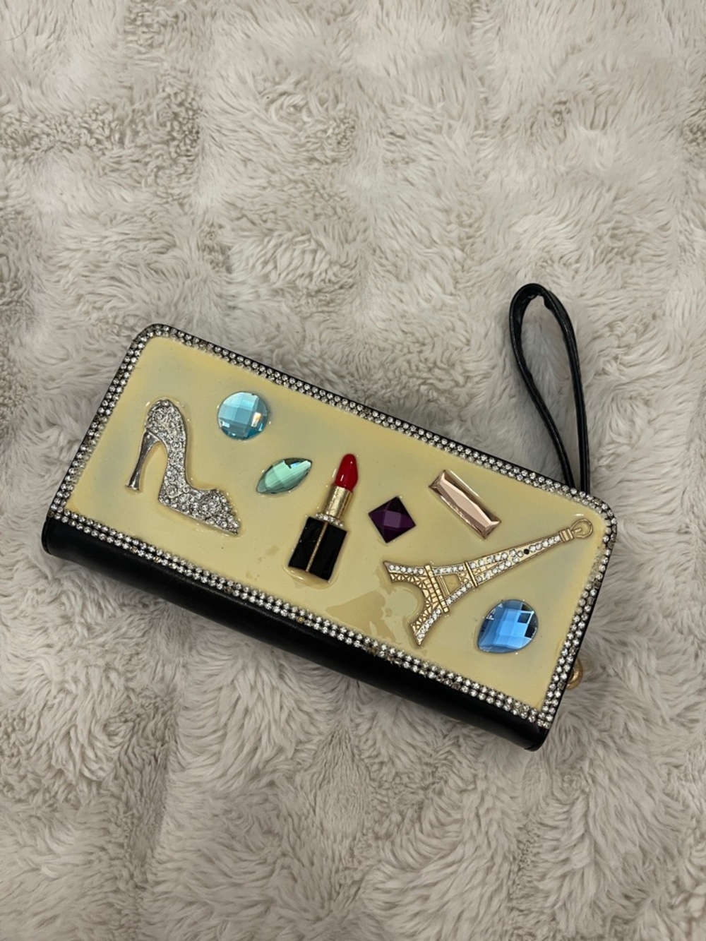 Chic Embellished Wristlet Wallet - Black and Cream